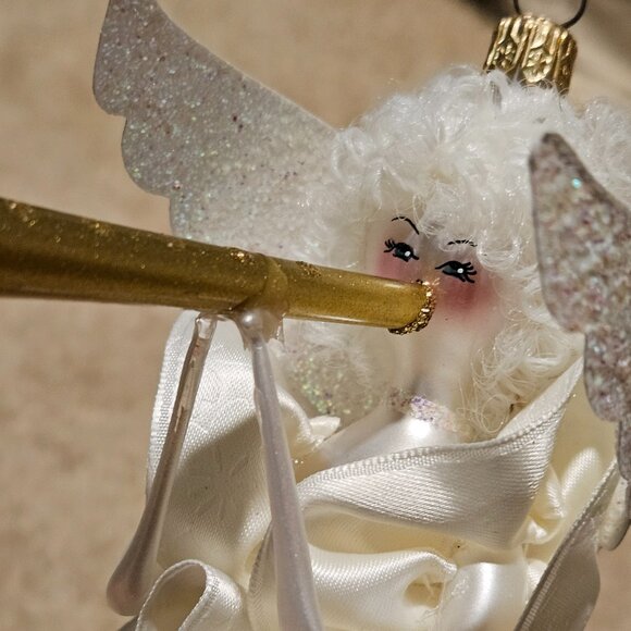 RARE VINTAGE SOFFIERIA DE CARLINI HEAVENLY ANGEL WINGS HORN CHRISTMAS ORNAMENT - Picture 3 of 13